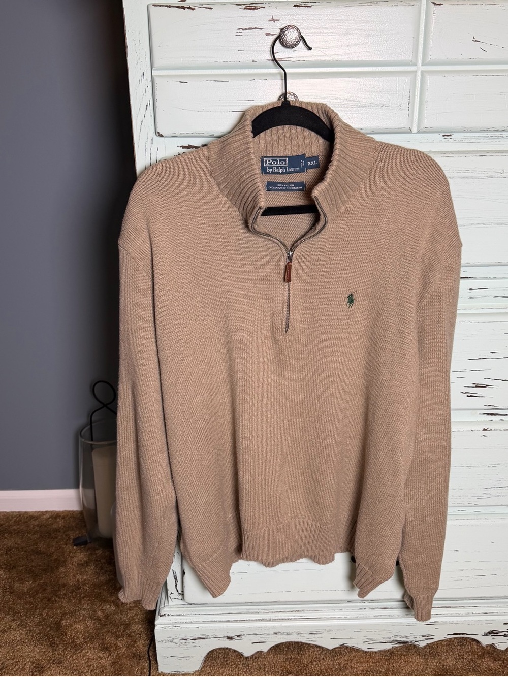 Polo by Ralph Lauren Tan Quarter-Zip Cotton Sweater. Men’s XXL.